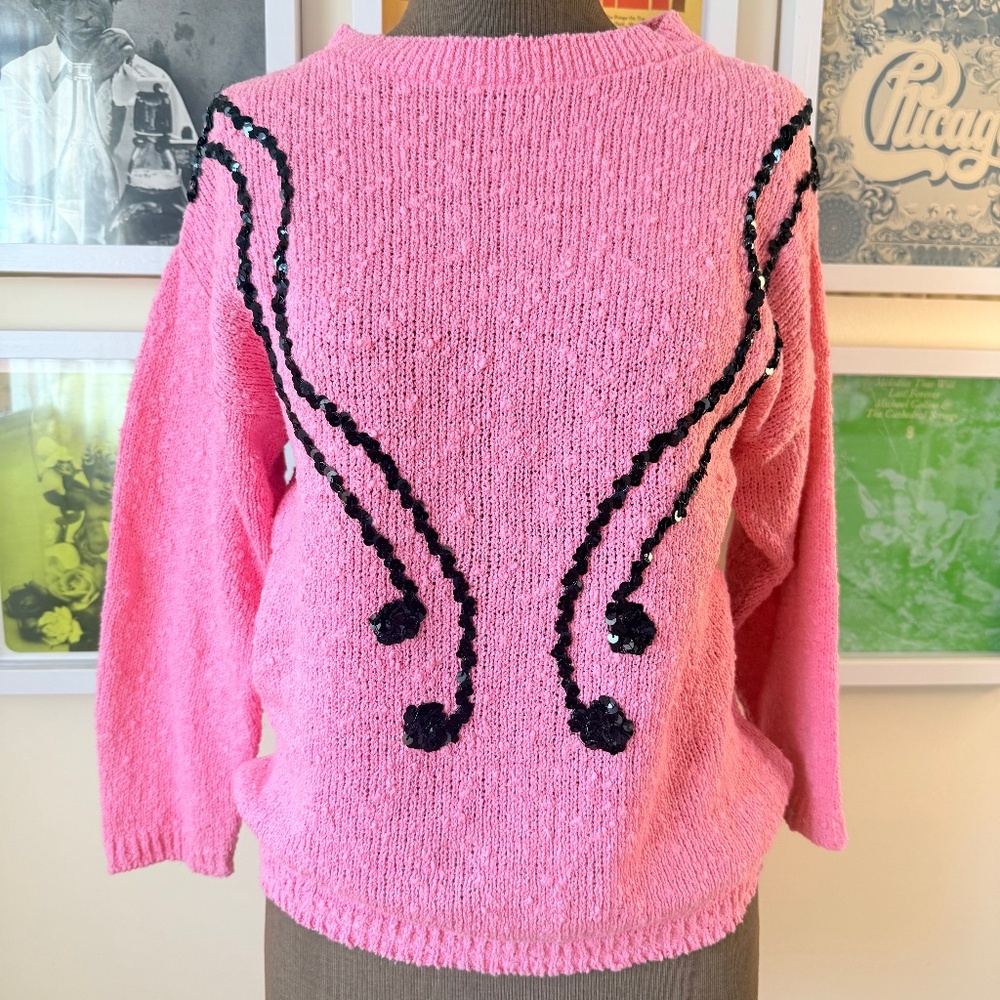 💕 Vintage 80s Pink Sequin Knit Sweater